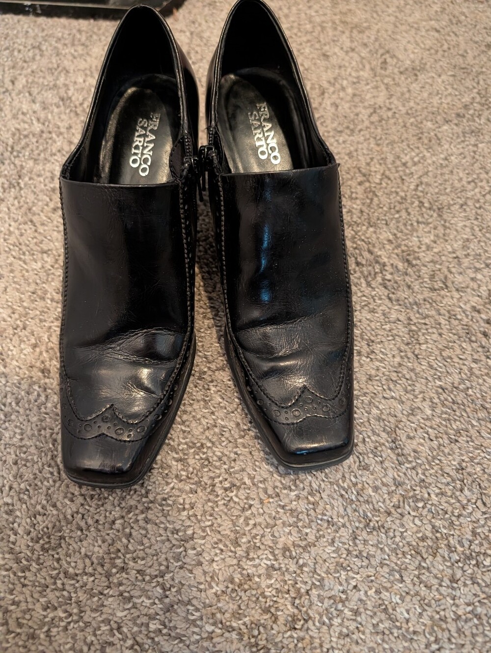 Franco Sarto Black Leather Slip-On Wingtip Loafers